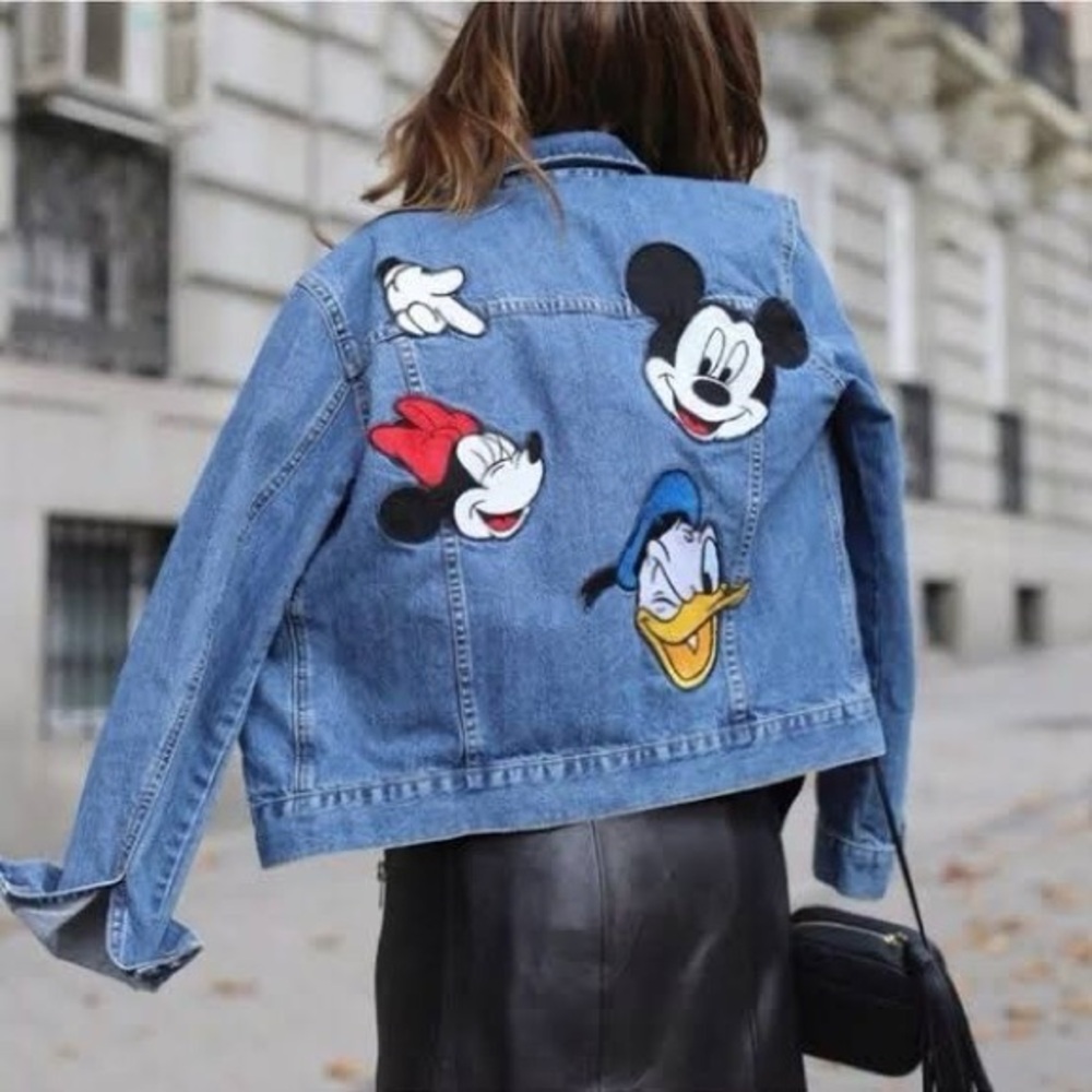 ZARA DISNEY MICKEY MOUSE DENIM BLUE COTTON PATCH JACKET